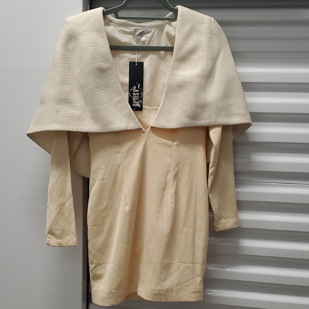 Asilio Textured Cream Dress with Cape